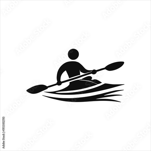 Iconographic representation of a person kayaking on water waves
