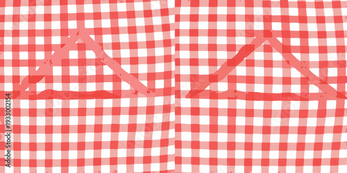 Red and white checkered picnic blanket with visible folding lines