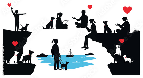 People and pets enjoying life with hearts a striking silhouette