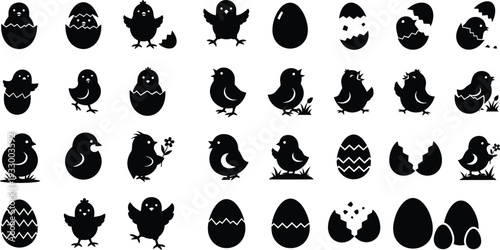 Collection of various penguin silhouettes in different poses and patterns