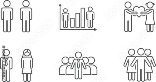 Illustrations of various human interaction and group dynamics scenarios