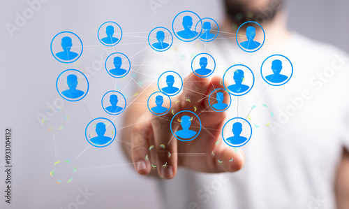 Wallpaper Mural Man's hand interacting with a digital network, representing connection, communication, and social media. Ideal for techn Torontodigital.ca