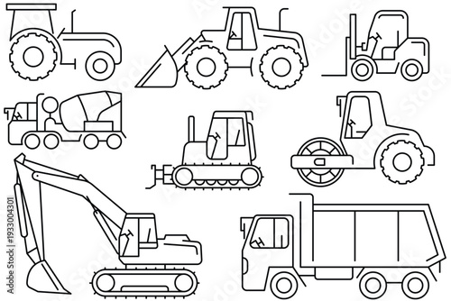 Construction Vehicles Icon Set, Construction Vehicles and Heavy Machinery Icon Set