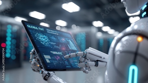 Robot using tablet with glowing interface