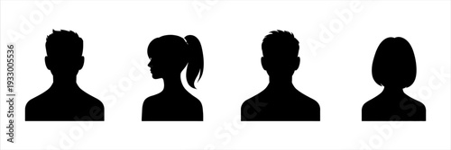 Silhouettes of diverse people heads and shoulders in profile and front view