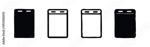 Vertical Power Bank Icons. Vector graphic set of portable battery chargers for electronic devices.