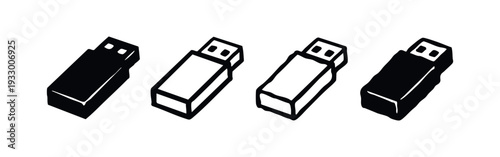 USB Flash Drive Icon Set. Isometric vector illustration of memory sticks for portable data storage.