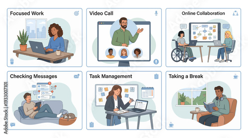Business Remote Work Scenes – Professional Home Office Vector