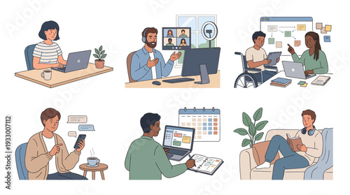 Remote Office Lifestyle – Business People Working From Home Vector