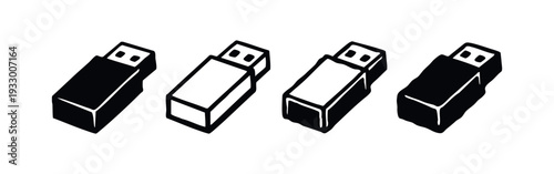 Isometric USB Memory Stick Icons. Vector set of flash drives for digital information and data transfer.