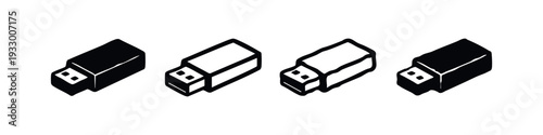 USB Stick Icon Collection. Vector illustration of isometric flash drives for portable digital storage.
