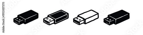 Isometric USB Flash Drive Icons. Vector set of digital storage devices and memory stick graphics.