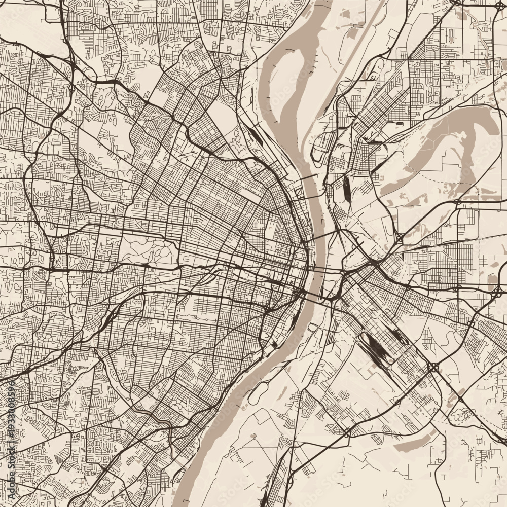 Obraz premium St. Louis City Map explore the architectural elegance of seattle in this sophisticated sepia hued vector graphic where meticulous linework captures the essence of the urban grid in an understated.