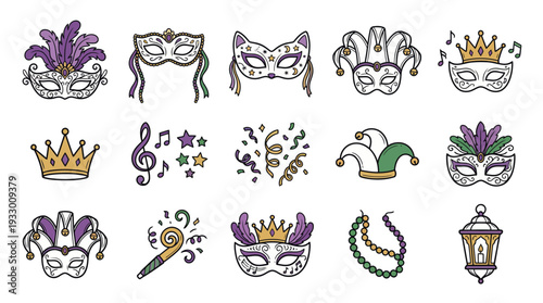 Carnival Mask Illustration Pack – Festive Mardi Gras Vector Icons