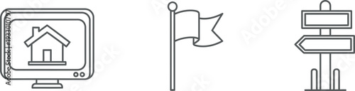 Icons representing home, navigation, and travel directions in a minimalist style