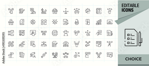 Choice icon set. Simple line vector icons. Editable vector art. Mark icon pack. Featuring select, mark, choose, election, selection, alternative, decision and more.
