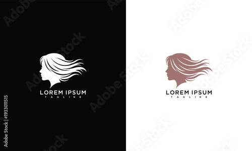 Elegant Feminine Beauty Logo Woman Profile Flowing Hair Hair Salon Spa Cosmetics.
