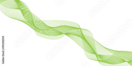 Abstract wavy green stream element for design on transparent background isolated. green lines vector illustration. Curved wave. Abstract wave element for design.	