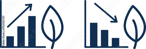 Contrasting trends of growth and decline depicted with bar charts and leaf icons