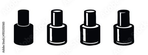 Stylized Nail Polish Bottle and Applicator Icons Set