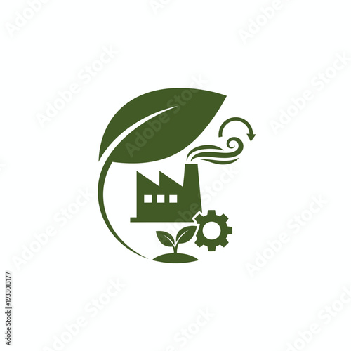 Eco Factory with Leaf and Gear