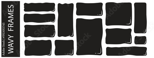 Wavy organic rectangle bright colorful abstract shapes on black background with curvy hand-drawn edges. Playful frames and text boxes for banners  posters  stickers  modern design  vector illustration