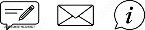 Three distinct icons representing edit, email, and information functions
