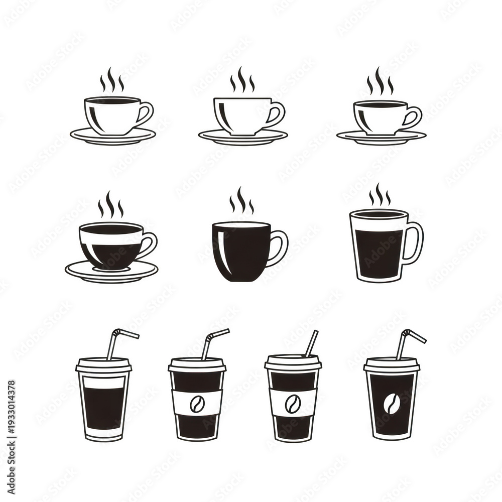 custom made wallpaper toronto digitalA collection of nine different coffee cups with steam isolated on transparent background