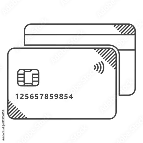 Credit card with chip and contactless payment symbol on front  two cards icon