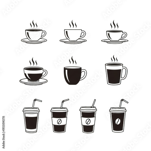 Wallpaper Mural A collection of nine different coffee cups with steam isolated on transparent background Torontodigital.ca