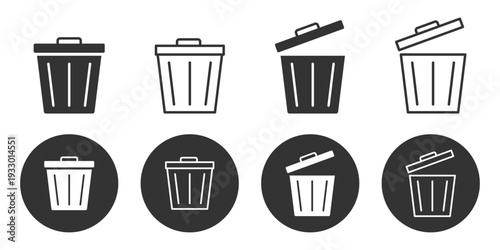 bin, signs, rubbish, recycling, delete, bucket, illustration, set, buttons, graphic, junk, disposal, isolated, collection, element, business, pictogram, pollution, reuse, environmental, conservation, 