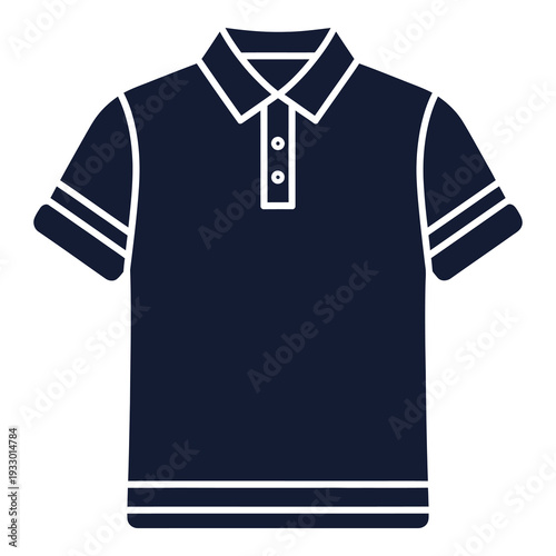 Dark blue polo shirt with white stripes and buttons on transparent background icon