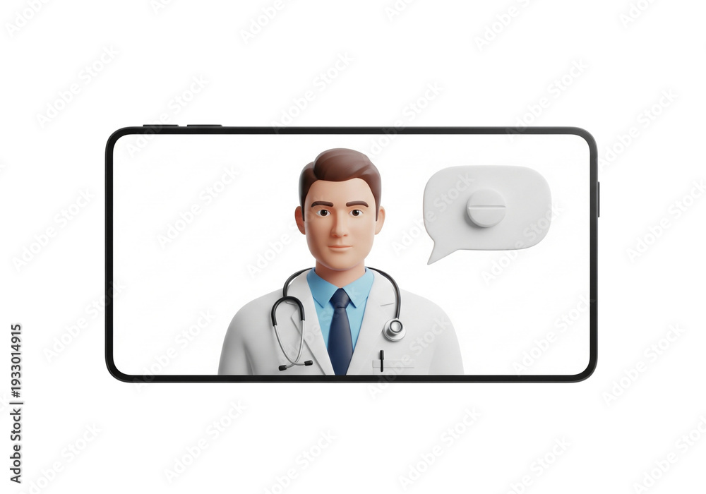 Fototapeta premium Doctor advising patient remotely via modern smartphone video call consultation