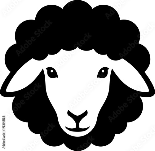 Black sheep head logo icon. Animal farm livestock character. Cute mammal symbol for design, agriculture, natural food, business. Vector illustration