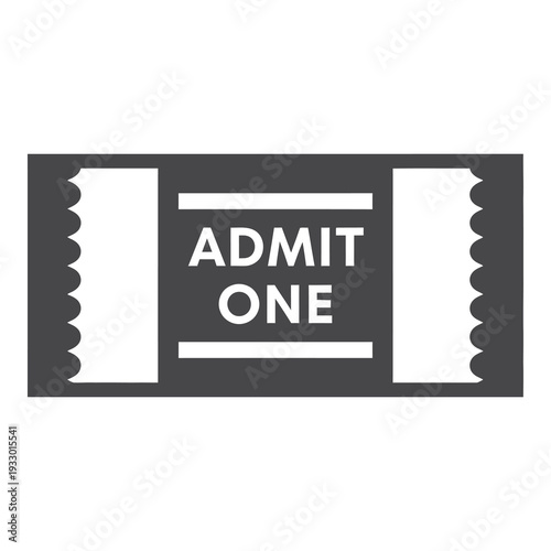 Gray admit one ticket icon with white text and lines  event admission symbol icon