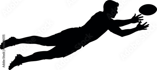 Sports silhouette of a man diving to catch a ball