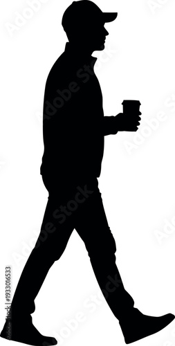 Sports silhouette of a man walking with a cup