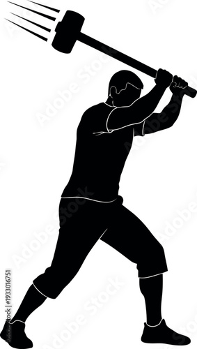 Sports silhouette of a person swinging a sledgehammer