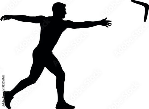 Sports silhouette of a person throwing a frisbee in motion