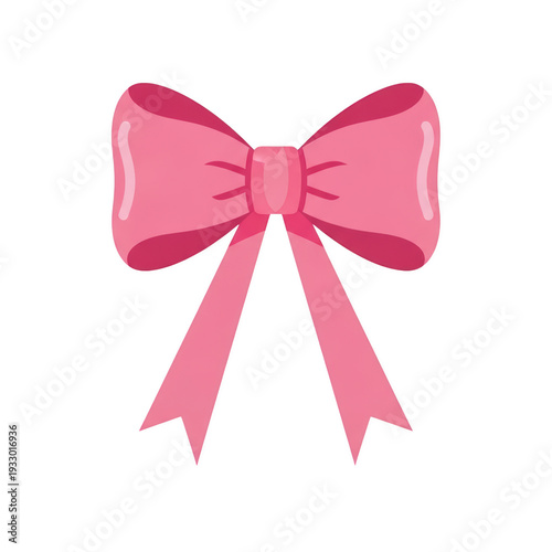 A pink bow with long tails isolated on transparent background