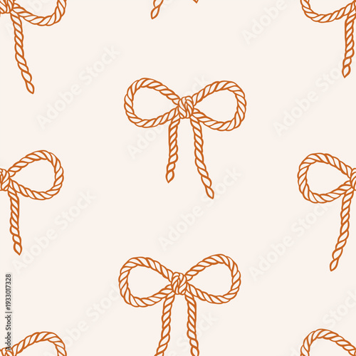 Rope bow vector seamless pattern. Cowgirl backround, western print, Wild West lasso backdrop, fabric
