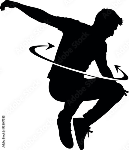 Sports silhouette of a person jumping with a hula hoop