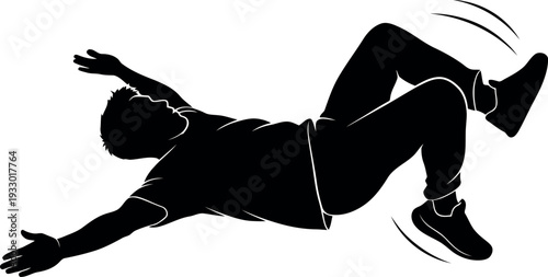 Sports silhouette of a person falling or jumping in action