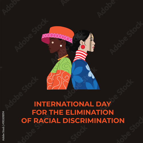 International day elimination racial discrimination two women profiles diverse backgrounds together representing unity acceptance harmony and equality
