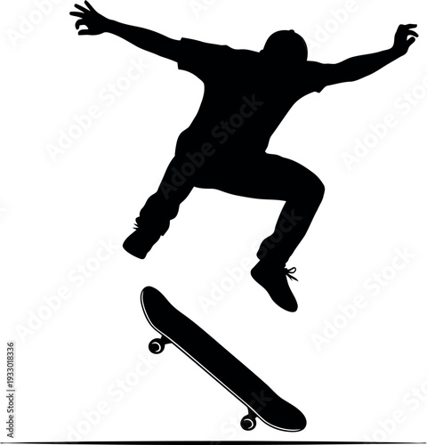Sports silhouette of a man jumping with a skateboard