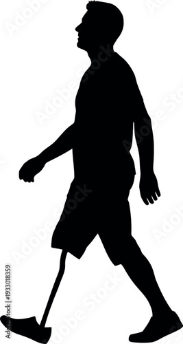 Sports silhouette of a person with a prosthetic leg in motion