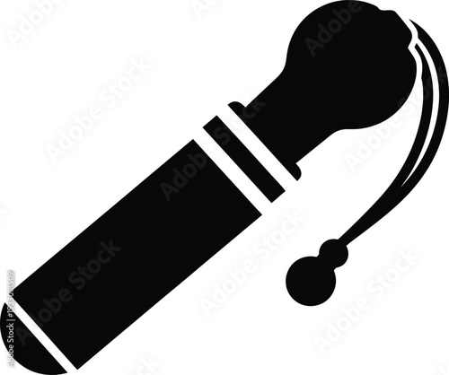 Minimalist black silhouette icon of a police baton and wooden truncheon with a wrist strap, representing law enforcement gear, security guard equipment, and riot defense weapons.