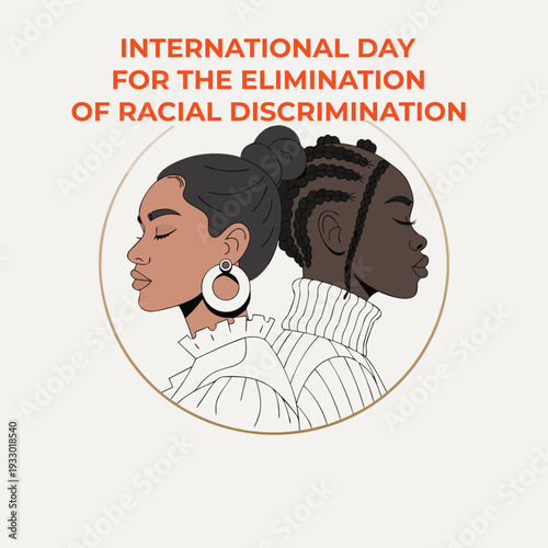International day for elimination of racial discrimination concept illustration displaying two women of color with diverse hairstyles