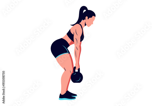 Woman performing kettlebell deadlift exercise for fitness.