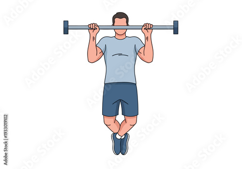 Man performing a wide grip pull up exercise on a horizontal bar.